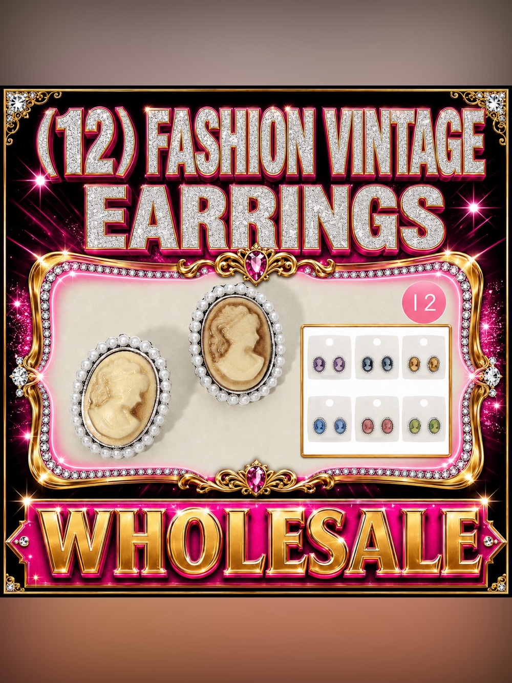 Vintage Cameo Pearl-Trim Stud Earrings - Cream